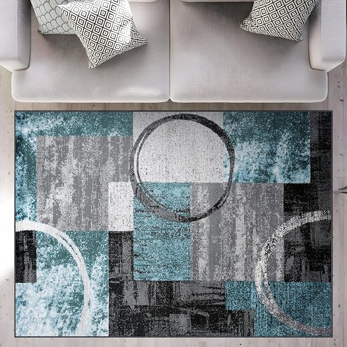Rugshop Contemporary Circle Design Area Rug, Durable Fade-Resistant Carpet Alfombras for Bedroom, Living Room and Dining Room, Gray, 5'3" x 7'3"