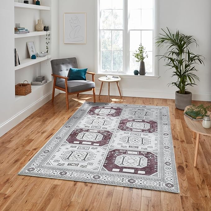 Fame Living Faded Oushak Rug, Turkish Vintage Floral Pastel Large Oversized Area Rugs for Living Room Dining Bedroom Kitchen Bathroom Nursery (848CrNv, 2' x 3')