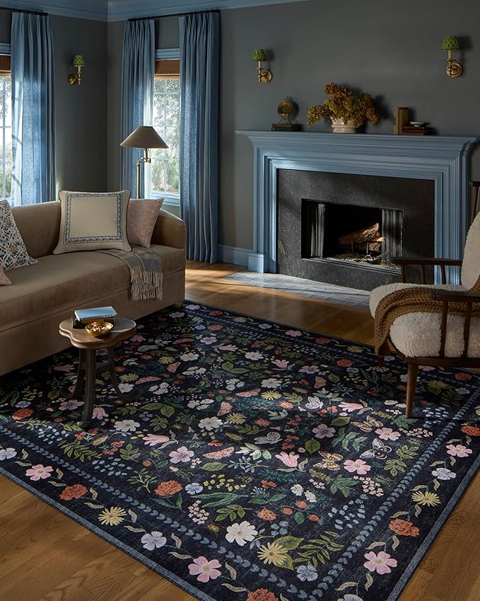 Loloi Rifle Paper Co. Canopy Collection CNP-04 Black 6'-0" x 9'-0" Area Rug