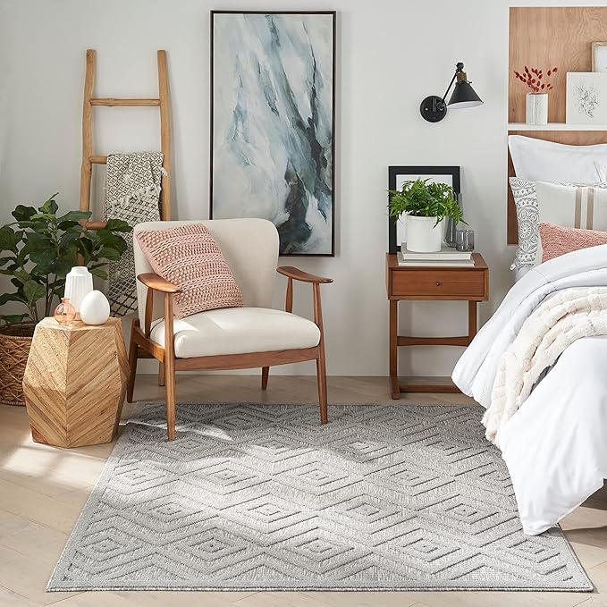 Nourison Home Versatile Silver Grey 5' x 7' Area Rug - Easy Clean, Non Shedding, Bed Room, Living Room, Dining Room, Kitchen (5' x 7')
