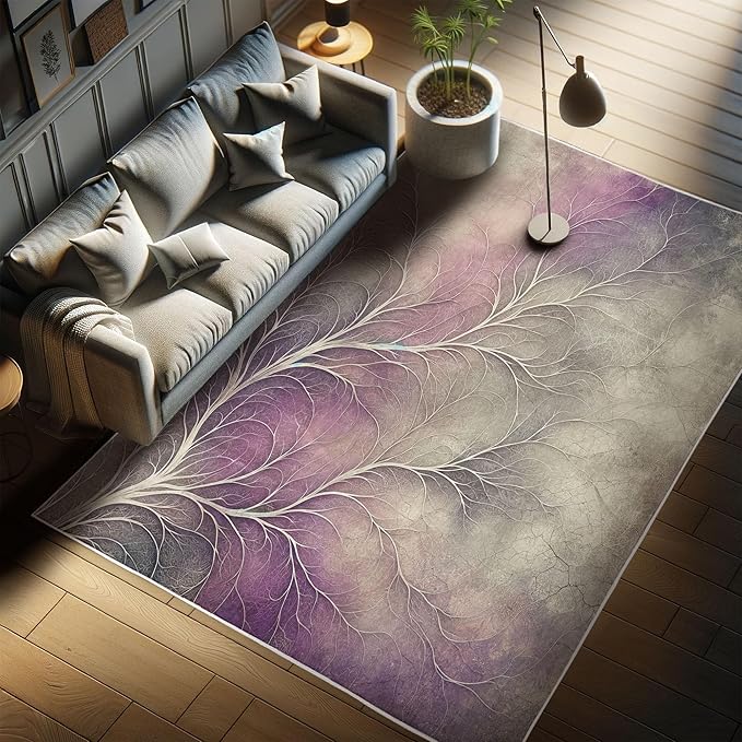 Ambesonne Branches Decorative Rug, Modern Abstract Concept Dreamy Clouds Back Leafless Tree Silhouette, Quality Carpet for Bedroom Dorm and Living Room, 4' X 5' 5", Pale Purple Grey Mauve