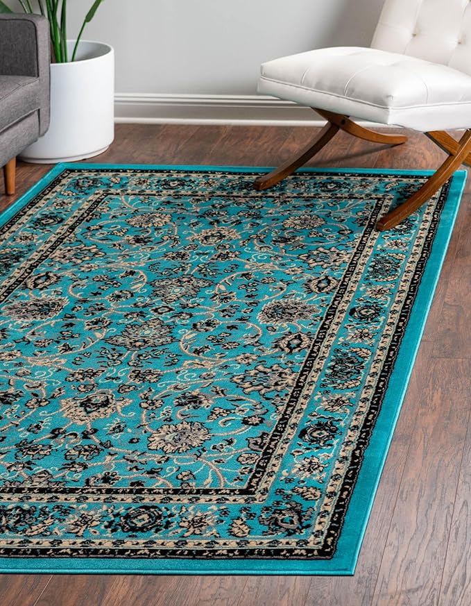 Unique Loom Sialk Hill Collection Area Rug - Washington (7' 1" x 10' Rectangle Turquoise/Black)