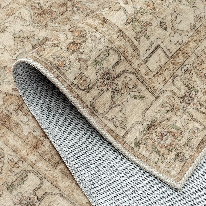 Brown Multi Hallway Runner Rug 2x5 Vintage Washable Distressed Area Carpet Kitchen Indoor Non Slip Traditional Medallion Retro Accent Throw Rug for Bedroom Laundry Office Dining Living Room