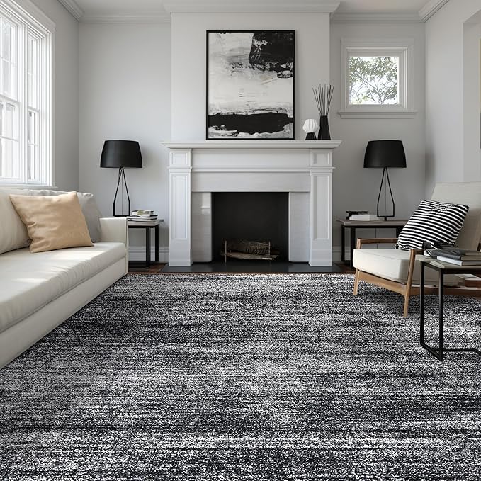 Black Rug for Bedroom Living Room,Bohemian Abstract 6x9 Area Rugs for Dining Room Under Table