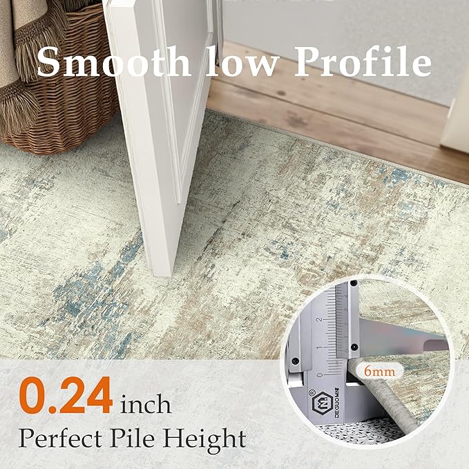 4x6 Area Rug Washable Beige Brown Abstract Office Carpet Modern Neutral Non Slip Soft Low Pile Indoor Entry Contemporary Aesthetic Door Mat Bedroom Throw Rug for Kitchen Laundry Dining Room
