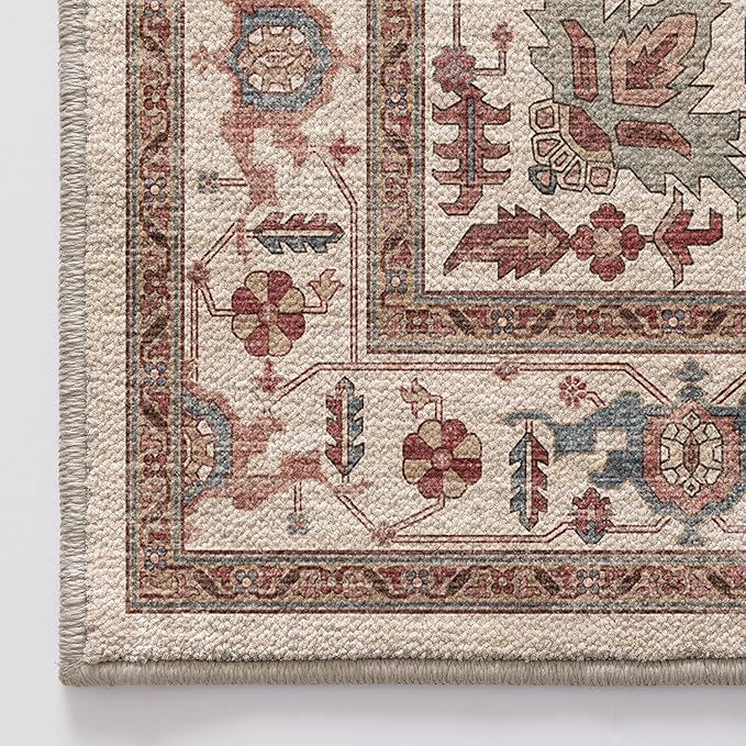 LUMI 8x12 Washable Area Rug for Living Room, Ultra Soft Traditional Vintage Red Rugs Non Slip with Rubber Backing, Low Profile, High Traffic, Stain Resistant Carpets, Ideal for Bedroom, Dining Room