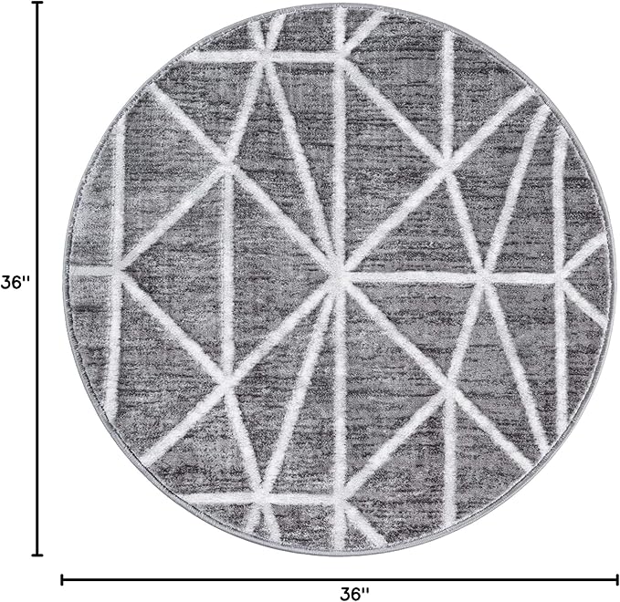 Rugs.com Lattice Trellis Collection Rug – 3 Ft Round Gray Low-Pile Rug Perfect for Kitchens, Dining Rooms