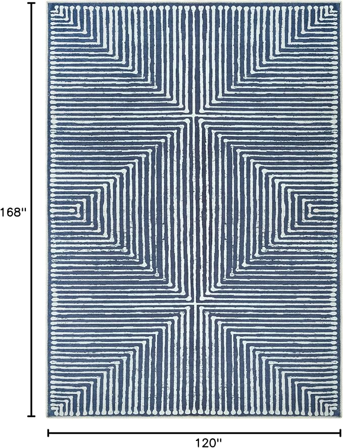 Bloom Rugs Washable Non-Slip 10x14 Rug - Blue Striped Area Rug for Living Room, Bedroom, Dining Room, and Kitchen - Exact Size: 10' x 14'