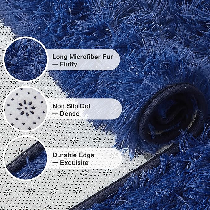 Andency 6x9 Area Rugs Navy,Large Shag Fluffy Soft Shaggy Rugs for Living Room Bedroom, Non-Slip Thick Plush Carpet for Kids Girls and Boys, Dorm Nursery Home Decor Aesthetic