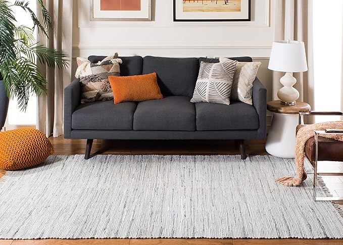 SAFAVIEH Rag Rug Collection Area Rug - 10' x 14', Grey, Handmade Boho Stripe Cotton, Ideal for High Traffic Areas in Living Room, Bedroom (RAR121A)