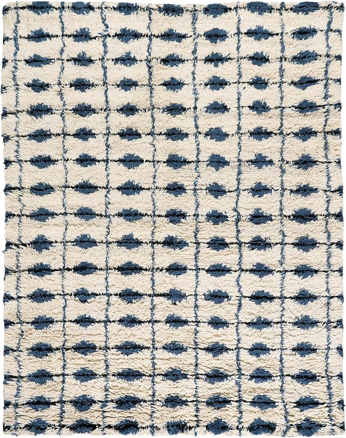 Dash & Albert Noma Indigo Handwoven Wool Rug, 7.5 X 9.5 Feet, Blue Geometric Pattern