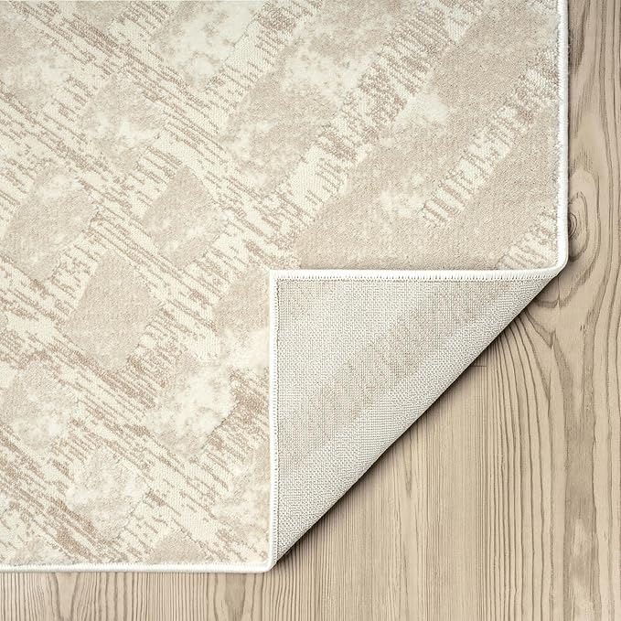Abani Terra Cream Area Rug for Living Room, Bedroom - Rustic Modern Pattern - 4' x 6' - Durable & Easy to Clean