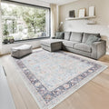 GLN Rugs Traditional Collection - Machine Washable Area Rug, Traditional Washable, Non Slip, Low Pile Chenille Rug, Living Room, Bedroom, Kitchen Rug (8' x 10' Light Blue)
