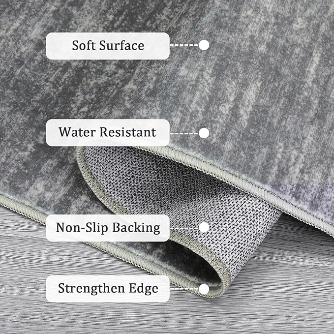 RUGSREAL Machine Washable Area Rug 9x12 Large Living Room Rug with Rubber Backing Modern Solid Color Dining Room Throw Carpet Contemporary Rug for Home Decor Office, 9' x 12' Grey