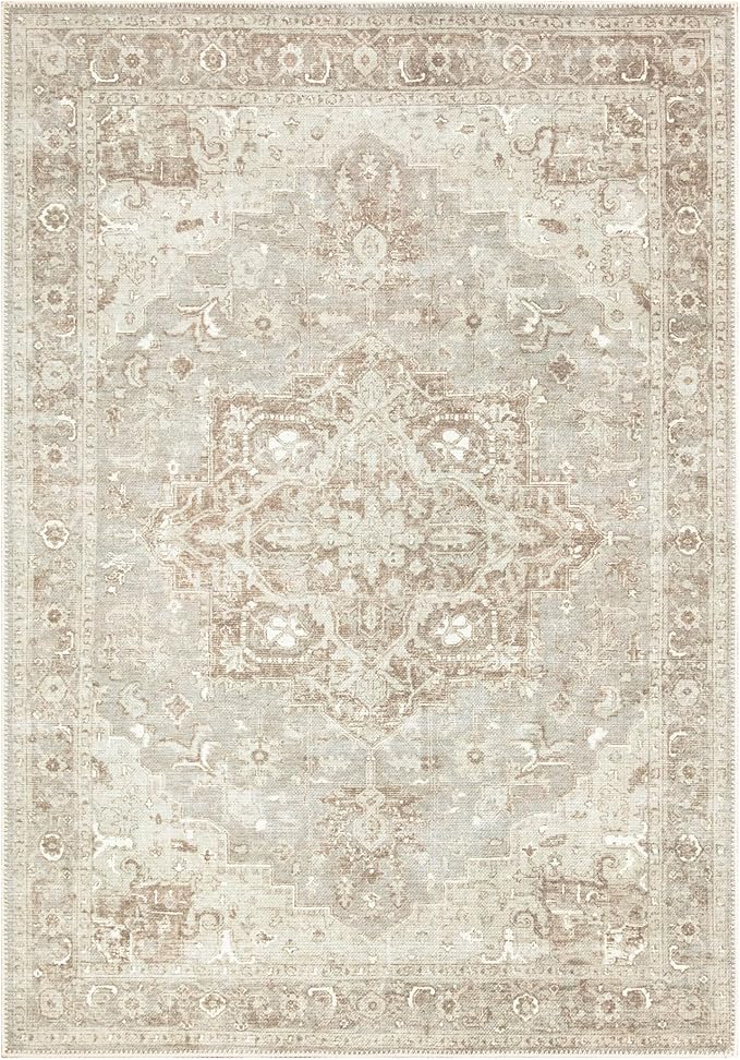 Bloom Rugs Washable Non-Slip 4' x 6' Rug - Beige/Gray Traditional Area Rug for Living Room, Bedroom, Dining Room, and Kitchen - Exact Size: 4' x 6'