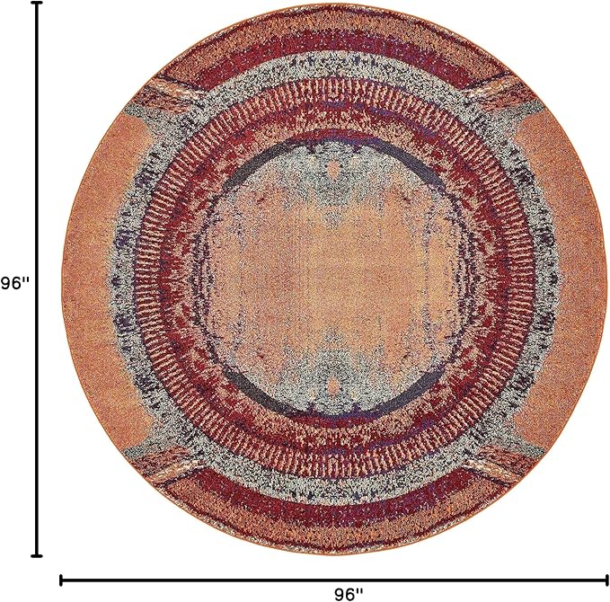 Unique Loom Estrella Collection Rustic, Distressed, Modern, Abstract Area Rug (8' 0 x 8' 0 Round, Orange/Black)