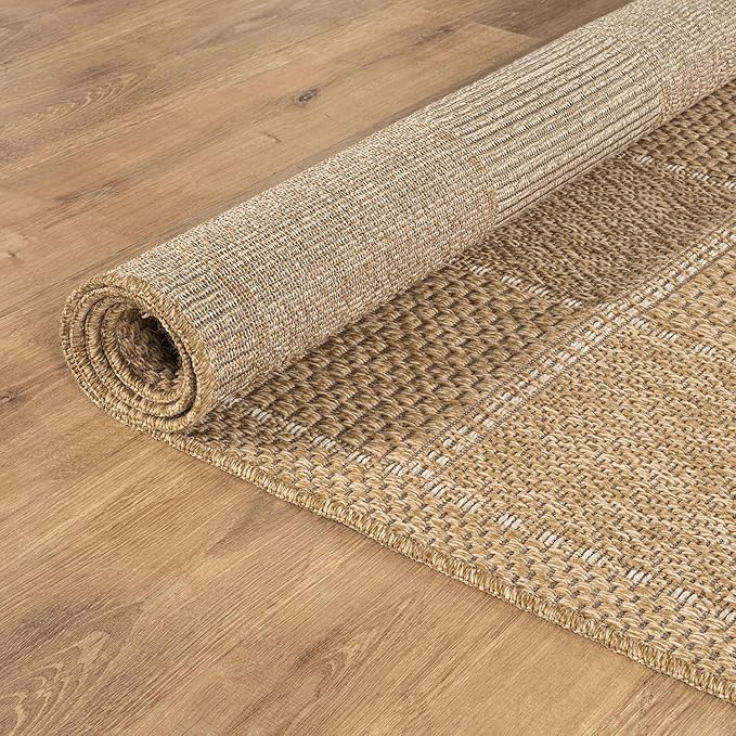 Beverly Rug Easy Jute Checkered Squared Entry Rug 2x3 Washable Durable Indoor Outdoor Area Rugs for Living Room Patio Office Stain Resistant Non Shedding Casual Indoor Outside Carpet 2 x 3 Natural