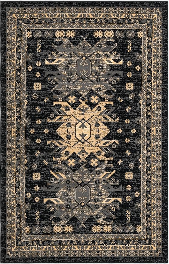Unique Loom Taftan Collection Border Geometric Tribal Inspired Design Area Rug (5' 0 x 8' 0 Rectangular, Black/ Gray)