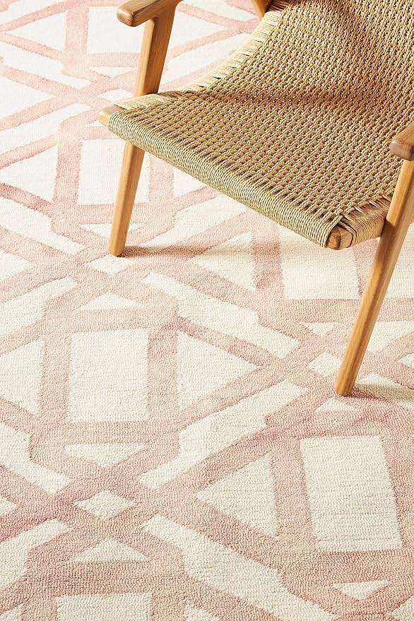 Hand-Tufted Wool Marengo Rug in Pink – Elegant Geometric Wool Carpet for Living Room & Bedroom – Soft Feel – 3 x 5