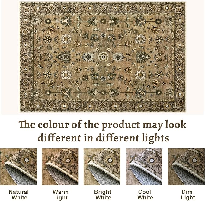5x7 Area Rug Washable Rug for Living Room, Floral Vintage Rug Indoor Non Slip Large, Print Distressed Brown Carpet, Soft Low Pile Foldable for Bedroom Dining Room Dorm