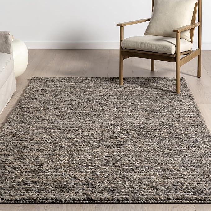 Nuloom Penelope Grey/Brown, 8'6" x 11'6", Hand-Braided, Wool & Cotton, Textured and Earthy, High Traffic, Stain Resistant, Easy Clean, Durable Area Rug for Bedroom, Living Room, Dining, Entryway