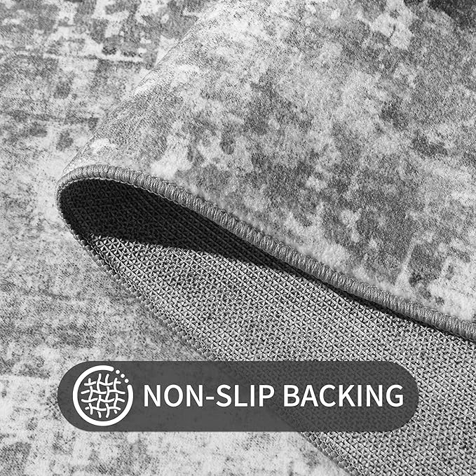 Runner Rug for Hallways Kitchen Runner Rug Non Slip 2'6''x8' Washable Grey Long Runner Rugs with Rubber Backing Soft Abstract Carpet Runner for Entryway, Kitchen, Bedroom, Bathroom