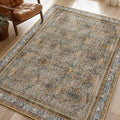 Phantoscope Washable Area Rug 9'x12' Non-Slip, Vintage Neutral Rugs for Living Room, Bedroom, Dining Room, Distressed Boho Floral Medallion Pattern, Low-Pile Foldable Carpet, Brown/Charcoal Spice