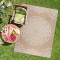 CAMILSON Outdoor Rug 10x14 Modern Area Rugs for Large Indoor and Outdoor Patios and Porches - Washable, Non-Shedding, Easy-to-Clean Outside Carpet (10 x 14, Medallion - Beige/White)