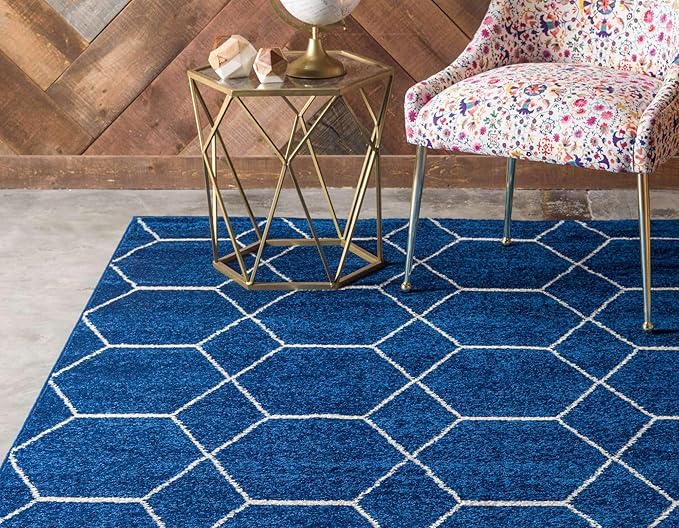Unique Loom Trellis Frieze Collection Area Rug - Geometric (2' x 3' 1", Navy Blue/ Ivory)