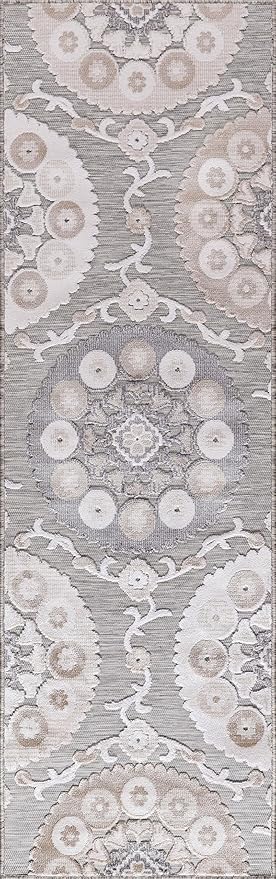 CAMILSON Runner Outdoor Rugs Oriental Retro Traditional Floral Medallion Area Rug 2x10 Non-Shedding Stain Resistant Indoor Carpet for Bathroom Hallway Kitchen Office (2 x 10 / Beige)