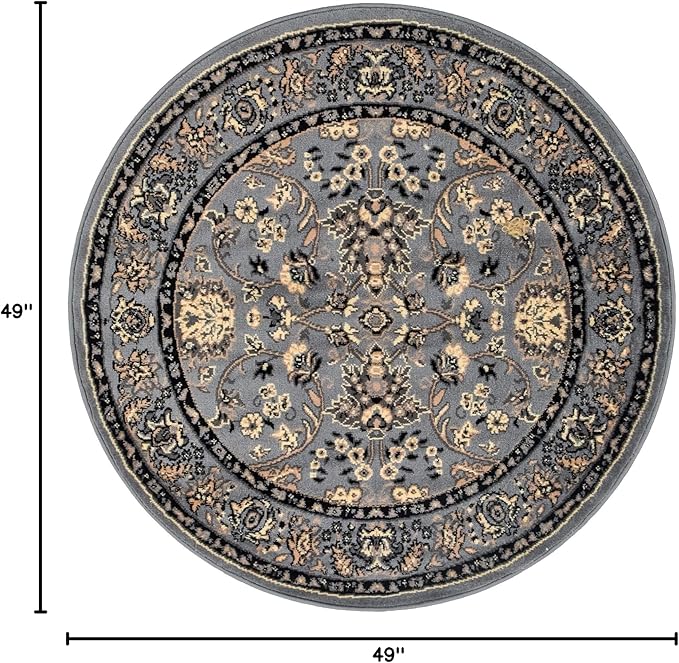 Unique Loom Sialk Hill Collection Area Rug - Washington (4' 1" Round Gray/Black)