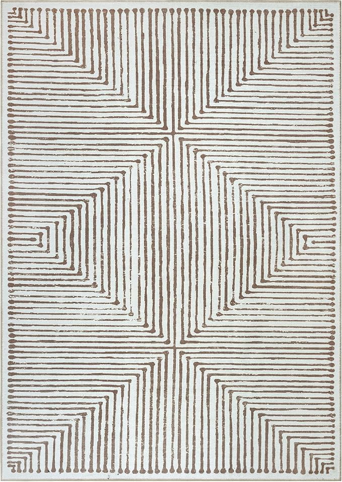 Bloom Rugs Washable Non-Slip 9' x 12' Rug - Brown Striped Area Rug for Living Room, Bedroom, Dining Room, and Kitchen - Exact Size: 9' x 12'