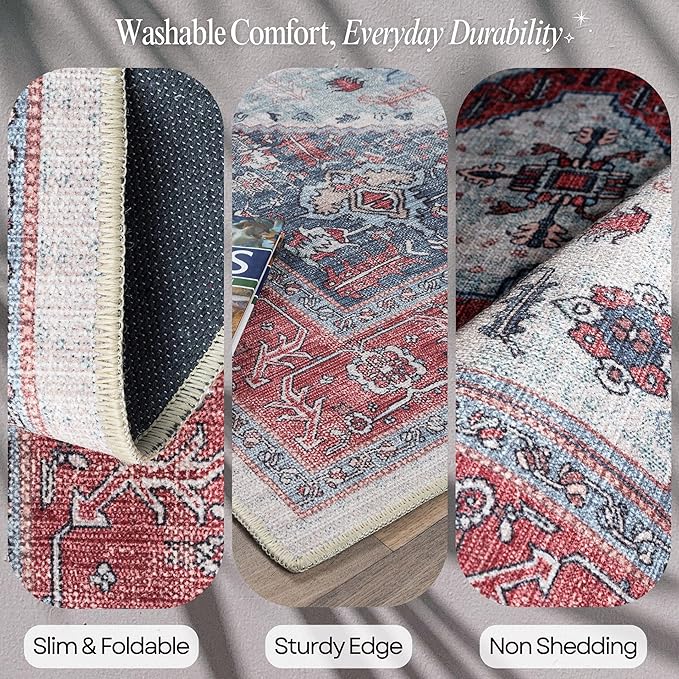 Fame Rugs Turkish Rug. Washable Vintage Oriental Antique Inspired Traditional Doormat Small Modern Area Rugs Luxury Entryway Entry Bedroom Bathroom Kitchen (402RN, 2' x 3')