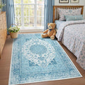 3x5 Area Rug for Bedroom, Machine Washable Rugs with Non-Slip Backing for Living Room, Soft Vintage Carpet Kitchen Laundry Kids Room Decor, Celestial Blue