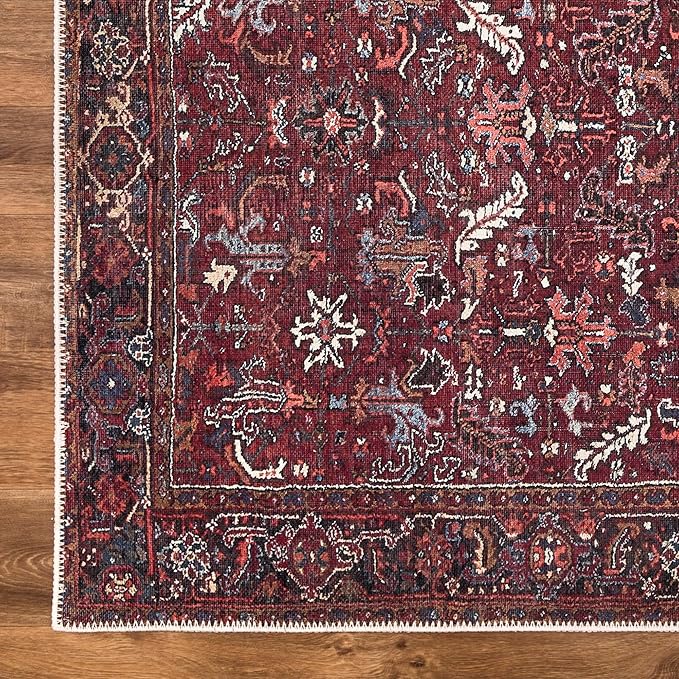 Bloom Rugs Washable Non-Slip 8' x 10' Rug - Burgundy Traditional Bordered Area Rug for Living Room, Bedroom, Dining Room, and Kitchen - Exact Size: 8' x 10'