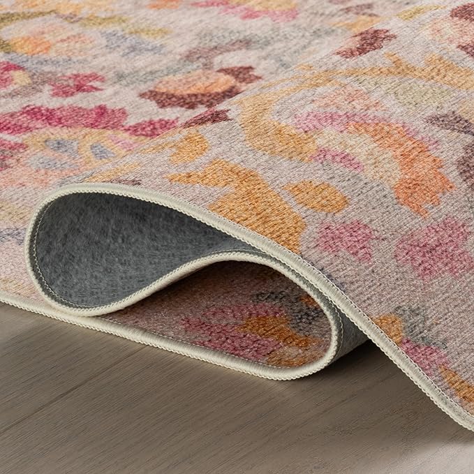 Dash & Albert INES Multi Machine Washable Rug, 2 X 3 Feet, Multicolored/Yellow Floral Pattern