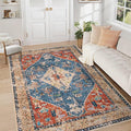 Area Rug 5x7 Washable Rug, Vintage Boho Medallion Rugs Non-Slip Soft Low Pile Large Distressed Rug Indoor Retro Carpet for Living Room Bedroom Dining Room Home Office (Tribal Medallion/Multi, 5'x7')