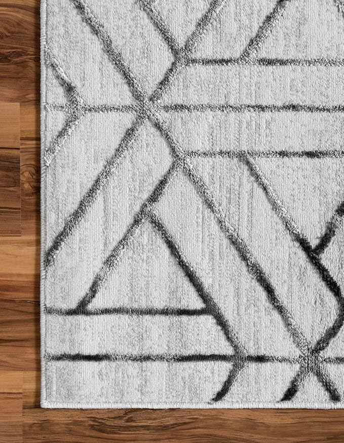 Rugs.com Lattice Trellis Collection Rug – 6 Ft Runner White Low-Pile Rug Perfect for Hallways, Entryways