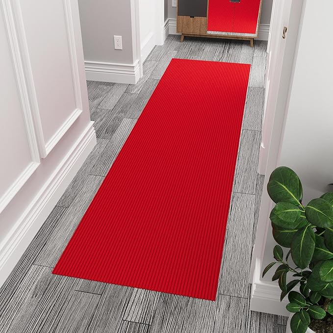 Ottomanson Non Slip Rug with Scraper Pile Durable for Indoor and Outdoor Use - Old Series, 2'7" x 10' (Runner), Red