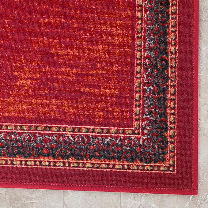 Antep Rugs Alfombras Bordered Modern 2x10 Non-Slip (Non-Skid) Low Pile Rubber Backing Indoor Area Runner Rug (Maroon Red, 2' x 10')