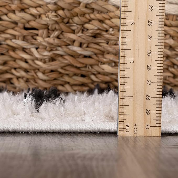 Hauteloom Tilos Dalmatian Small Shag Area Rug Door Mat - Shaggy Carpet - Dot Pattern - High Plush Pile - Black, White - 2' x 3'