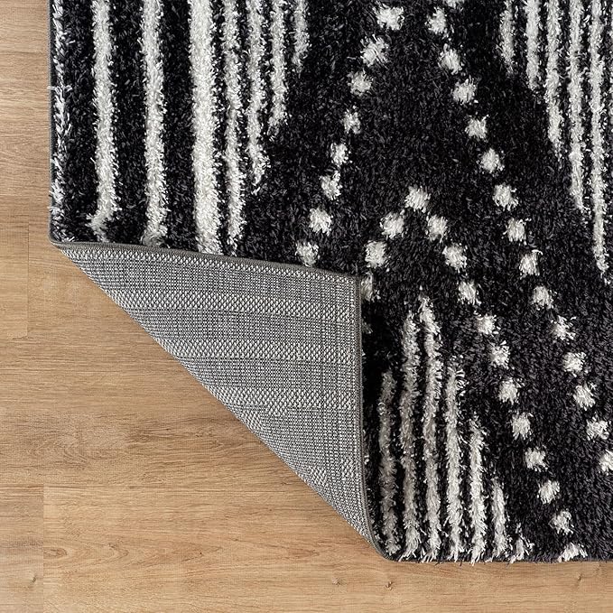 Rugshop Geometric Shag Area Rug Anthracite Dark Gray and White 7' 10" x 10' Perfect for Large Living Rooms, Dining Areas, Bedrooms