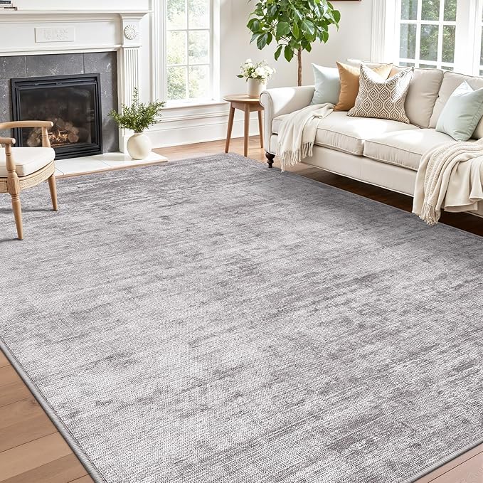 LUMI 4x6 Washable Low-Pile Area Rug for Living Room, Ultra Soft Modern Neutral Grey Rugs Non Slip with Rubber Backing, High Traffic, Stain Resistant Carpets, Ideal for Bedroom, Dining Room