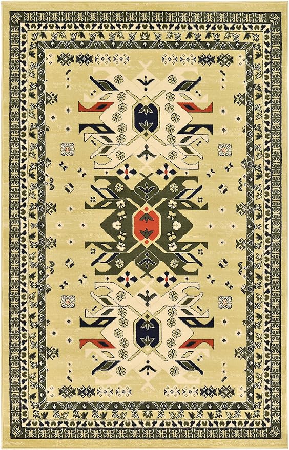 Unique Loom Taftan Collection Border Geometric Tribal Inspired Design Area Rug (5' 0 x 8' 0 Rectangular, Gold/ Gray)