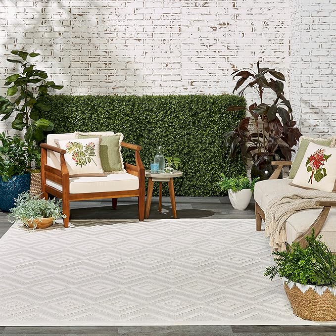 Nourison Home Versatile Ivory White 10' x 14' Area Rug - Easy Clean, Non Shedding, Bed Room, Living Room, Dining Room, Kitchen (10' x 14')