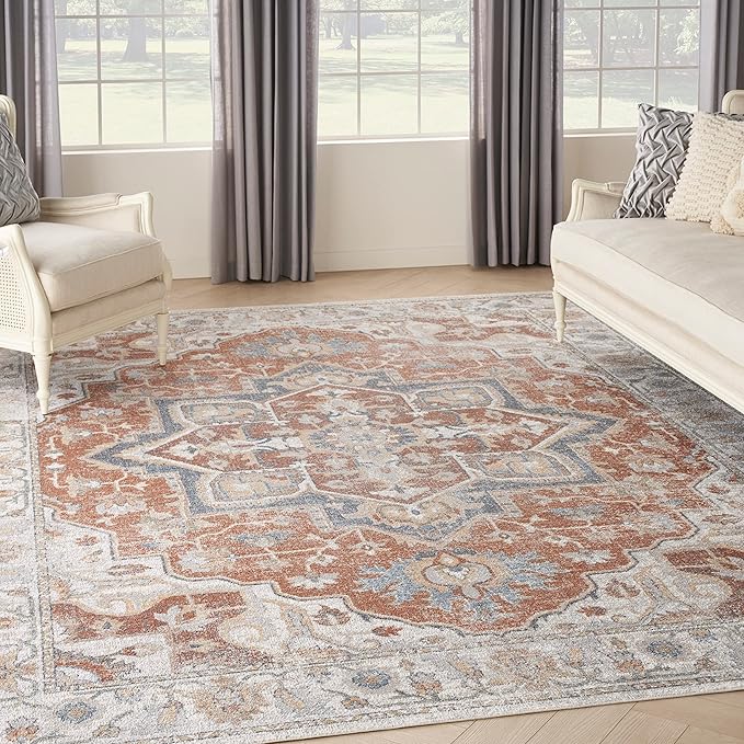 Nourison Home Astra Machine Washable Traditional Gold/Multicolor 9' x 12' Area Rug, Easy Clean, Non Shedding, Bed Room, Living Room, Dining Room, Kitchen (9x12)