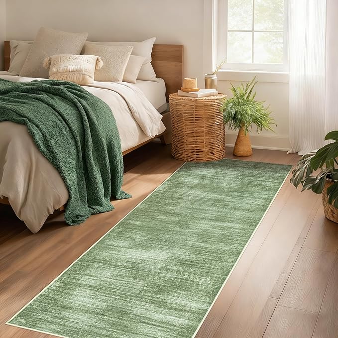 2x6 Runner Rug for Hallways Non Slip Washable Neutral Abstract Modern Olive Green Area Rug for Kitchen Laundry Room Dark Green Floor Covering Carpet 2 x 6