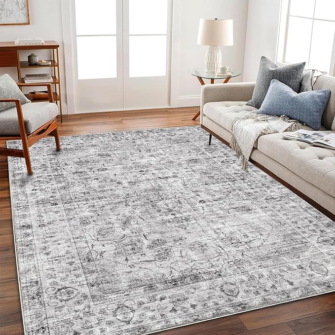 Area Rug 6'x9' Washable Vintage Traditional Floor Cover Thin Retro Kitchen Indoor Distressed Non Slip Carpet for Living Room Bedroom Dining Room