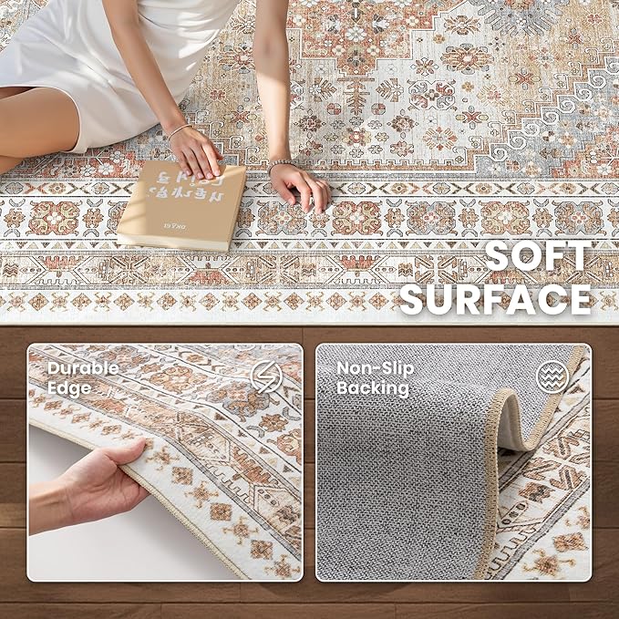 zesthome Washable Runner Rug 2.5x12 - Stain Resistant Entryway Rug,Ultra-Thin Kitchen Rugs, Anti Slip Backing Runner Rugs for Entrance Laundry Room Indoor Hallway (Orange,2.5'x12')