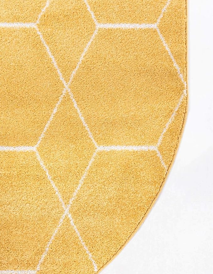 Unique Loom Trellis Frieze Collection Area Rug - Geometric (4' x 6' Oval, Yellow/ Ivory)
